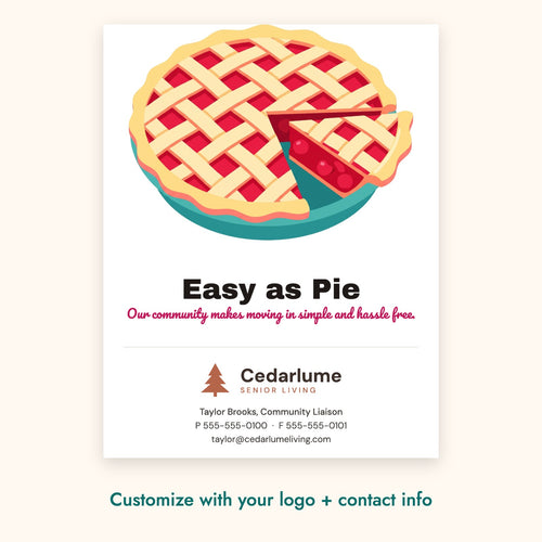 Easy as Pie Pop-By Card – front of card shown with a sample logo