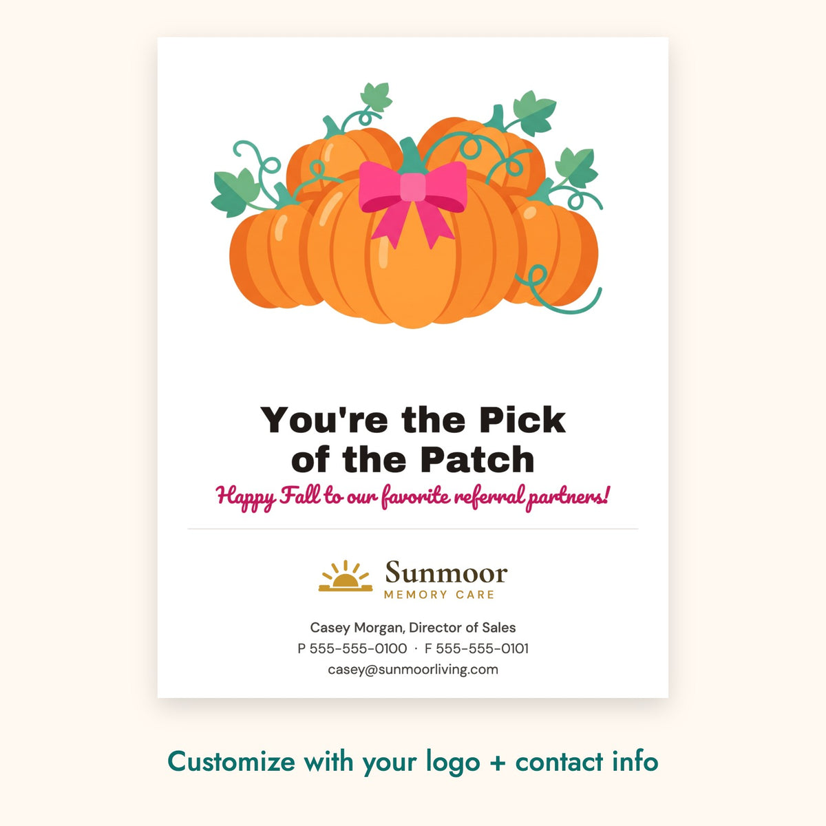 You're the Pick of the Patch Pop-By Card – front of card shown with a sample logo