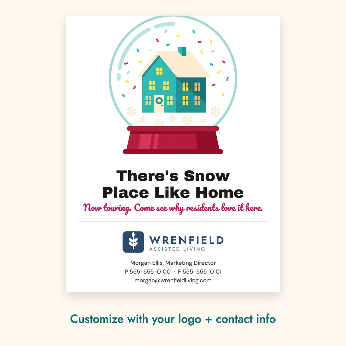 There's Snow Place Like Home Pop-By Card – front of card shown with a sample logo