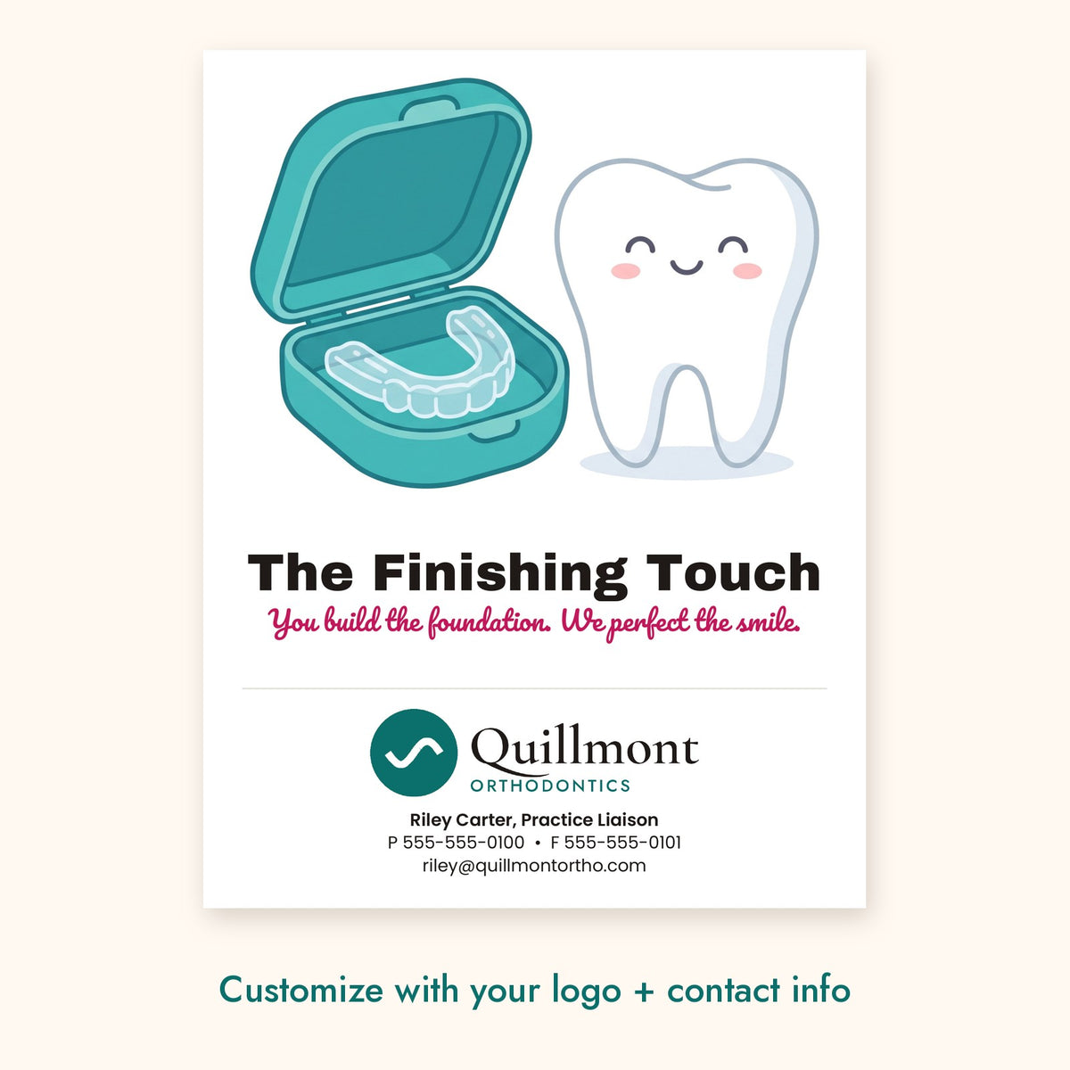 The Finishing Touch Dental Pop-By Card – front of card shown with a sample logo