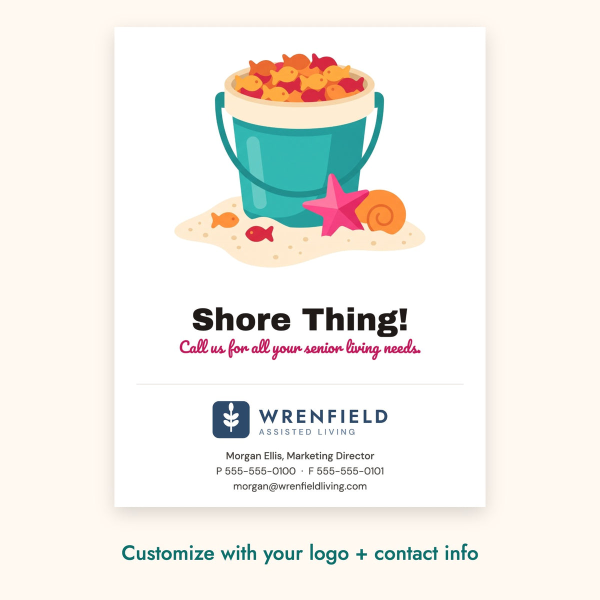 Shore Thing! Pop-By Card – front of card shown with a sample logo