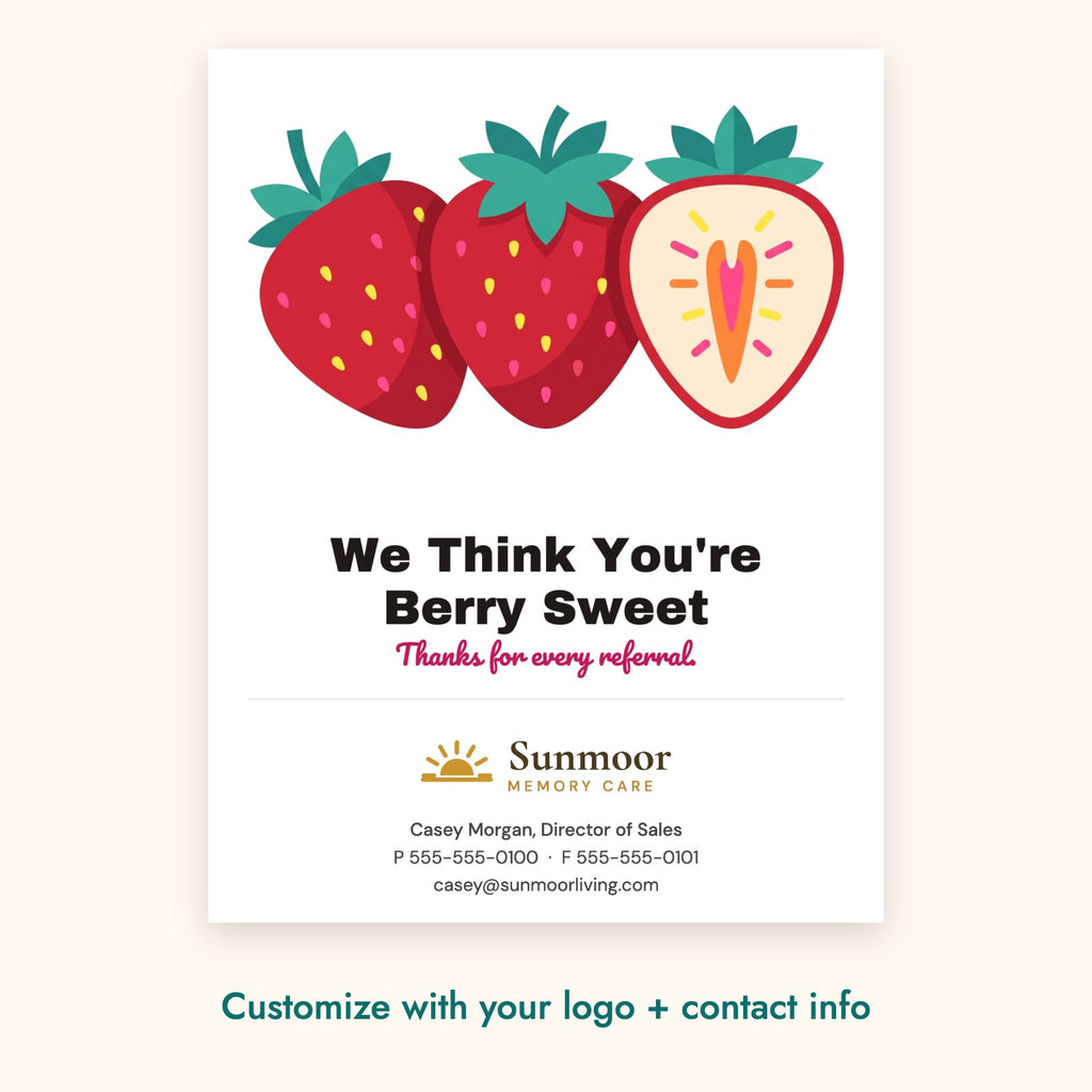 We Think You're Berry Sweet Pop-By Card – front of card shown with a sample logo
