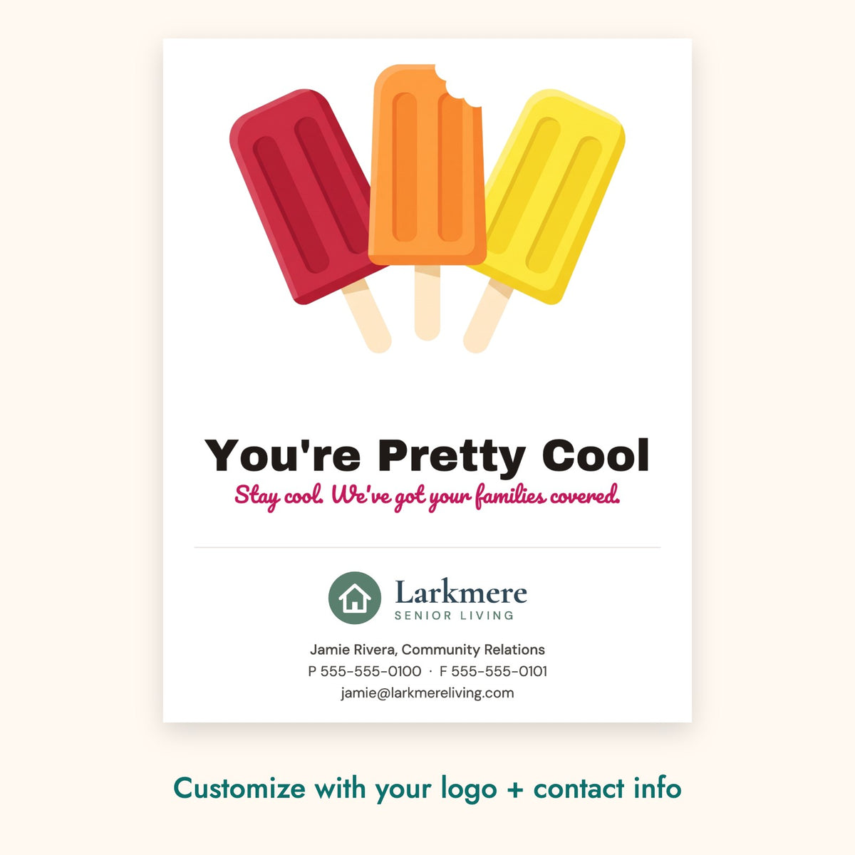 You're Pretty Cool Pop-By Card – front of card shown with a sample logo