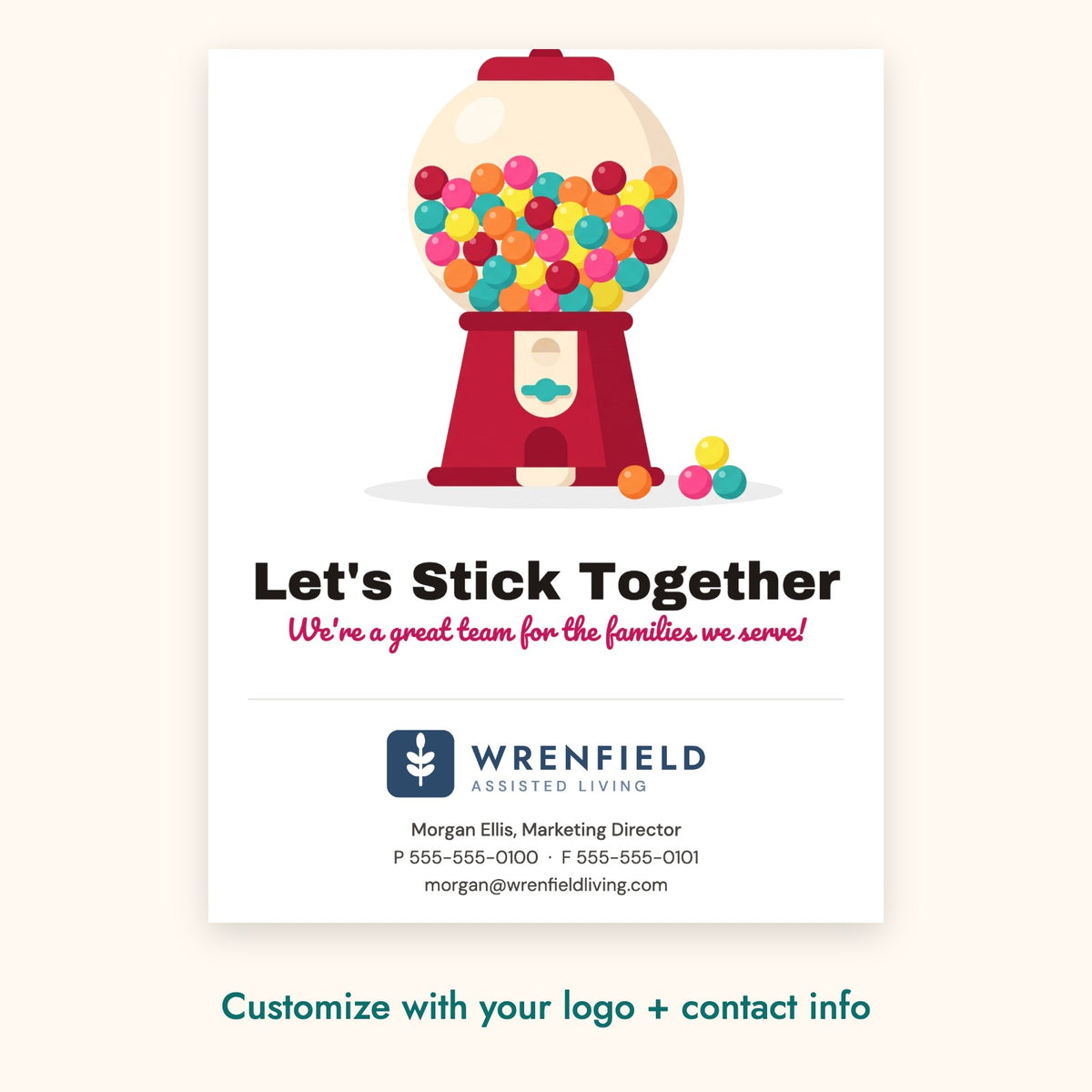 Let's Stick Together Pop-By Card – front of card shown with a sample logo