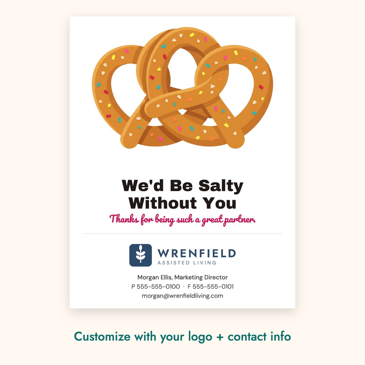 We'd Be Salty Without You Pop-By Card – front of card shown with a sample logo