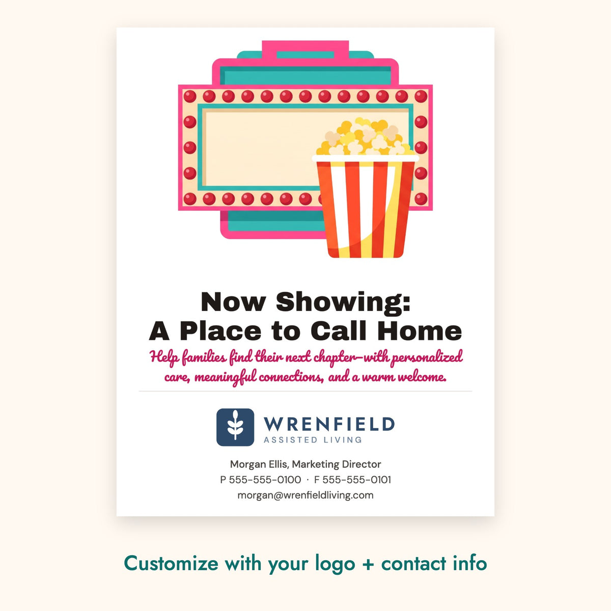 Now Showing: A Place to Call Home Pop-By Card – front of card shown with a sample logo