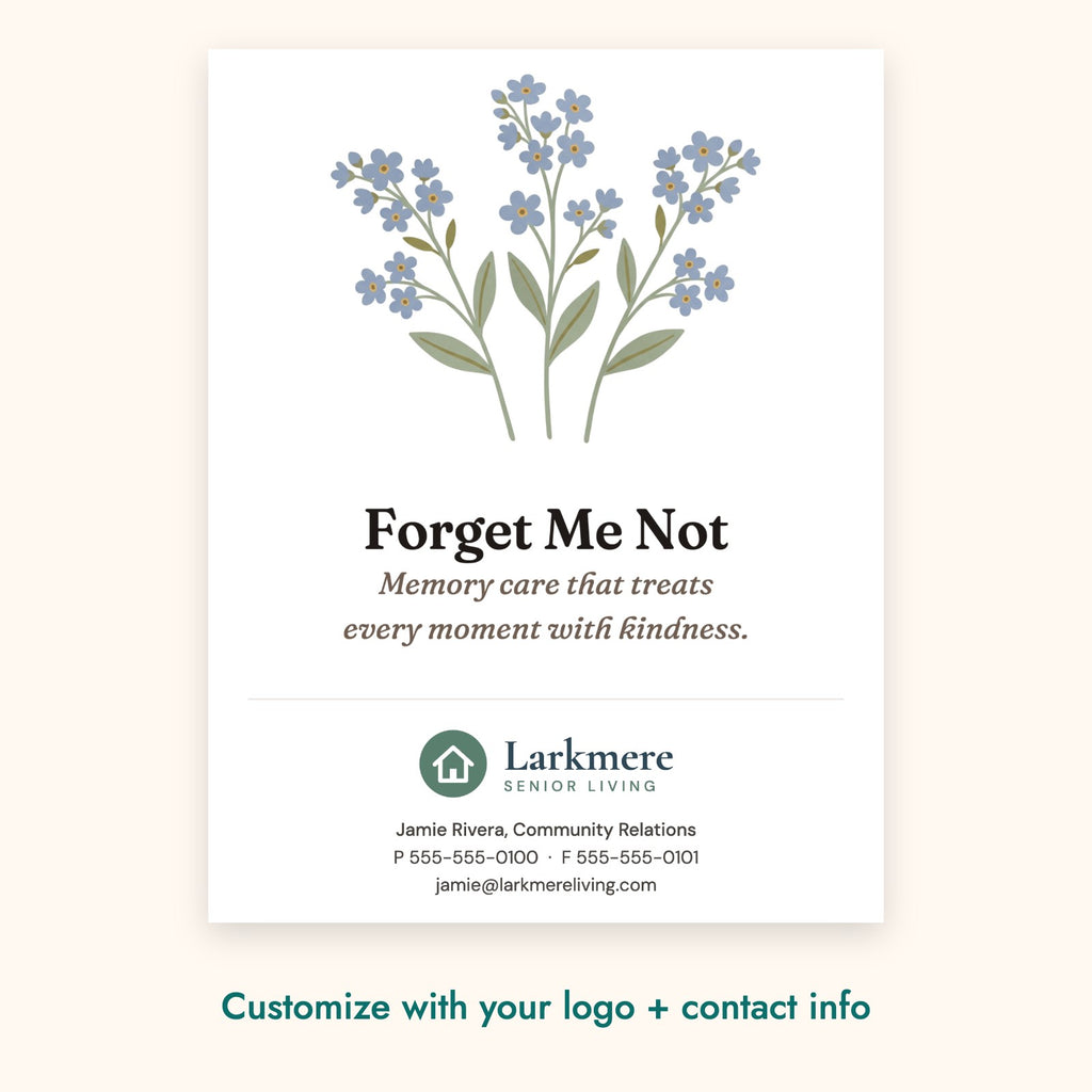 Forget Me Not Botanical Card – front of card shown with a sample logo