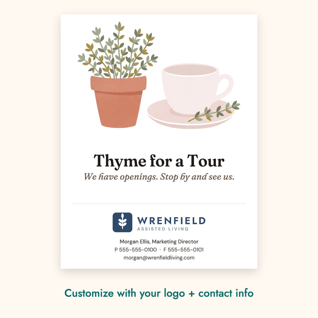 Thyme for a Tour Botanical Card – front of card shown with a sample logo