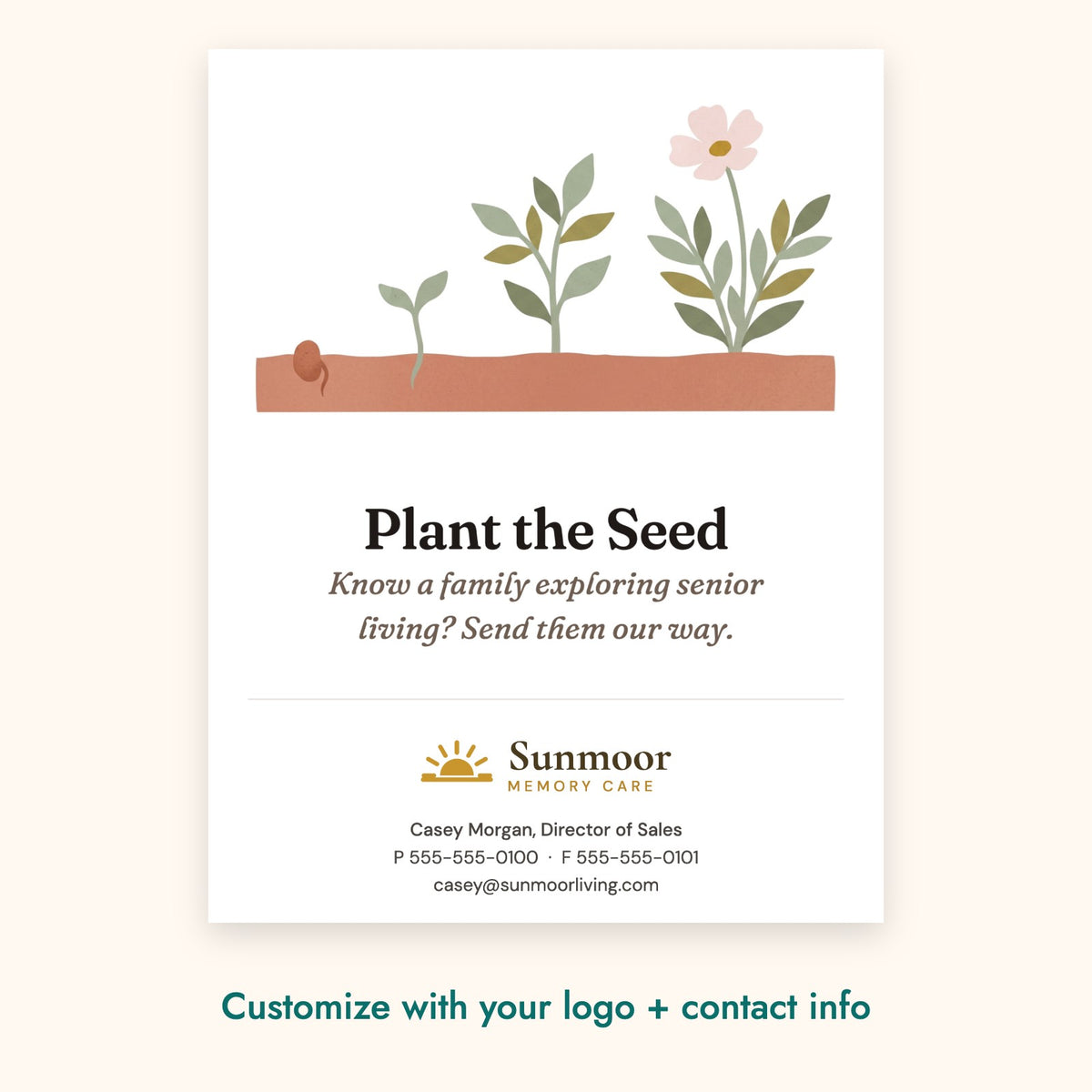 Plant the Seed Botanical Card – front of card shown with a sample logo