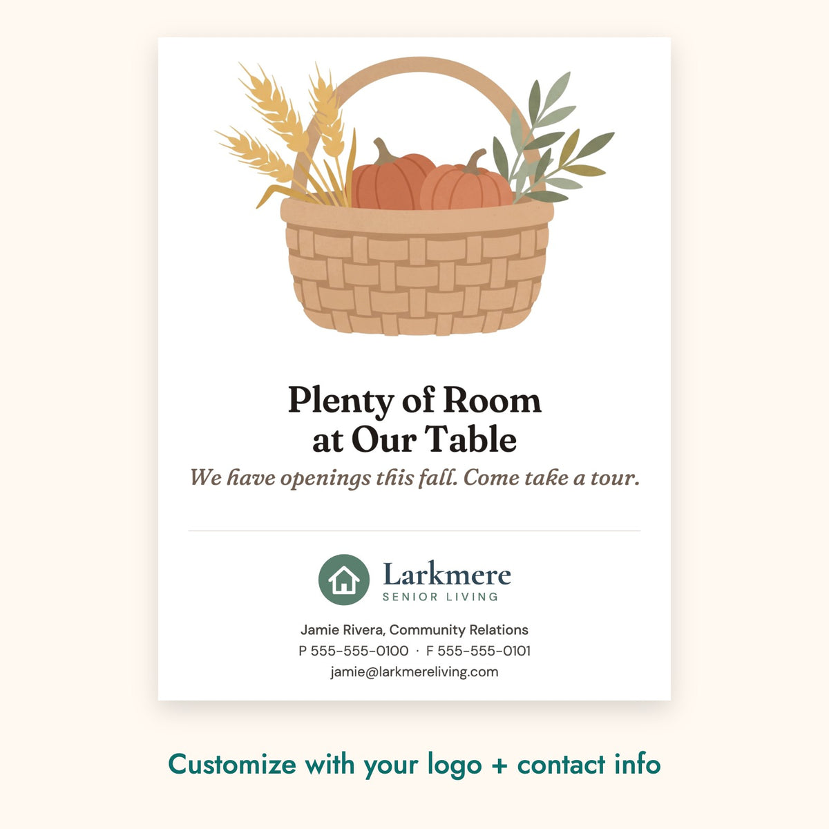 Plenty of Room at Our Table Botanical Card – front of card shown with a sample logo