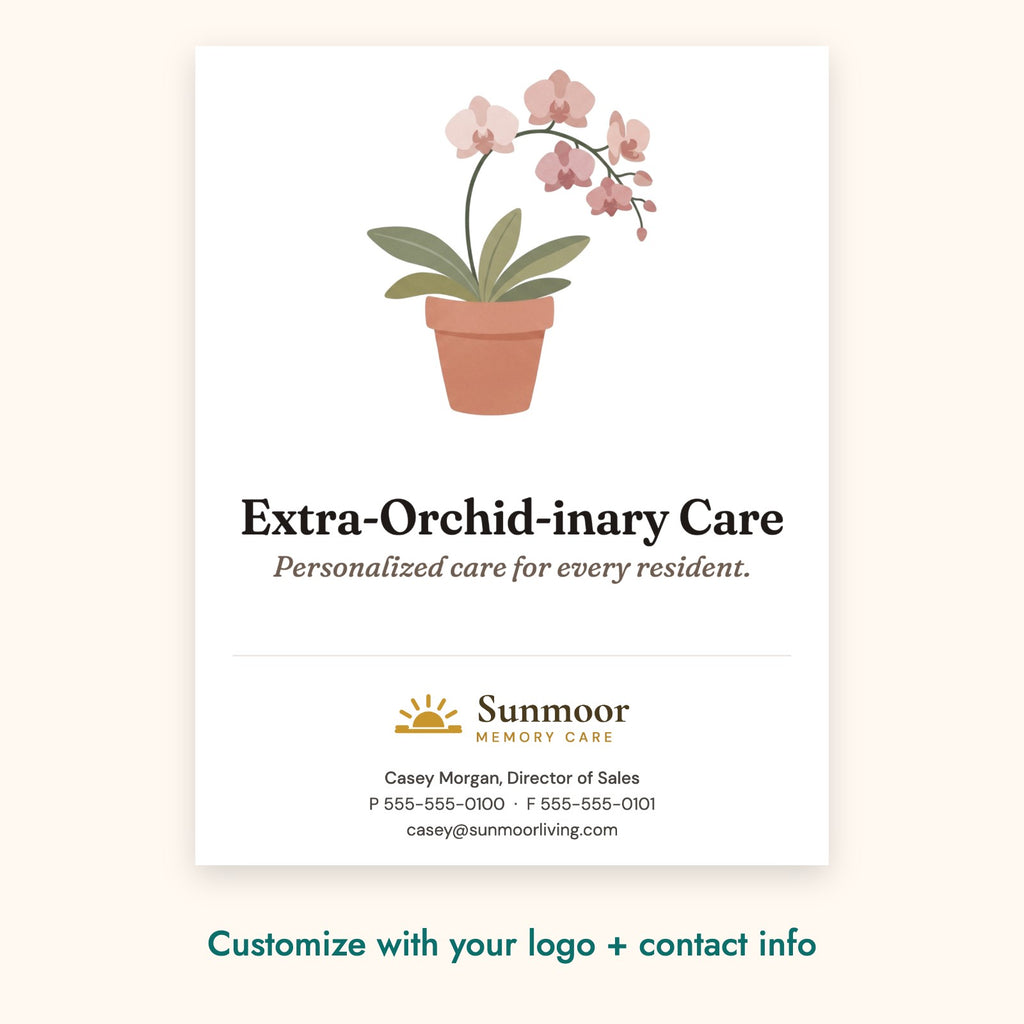 Extra-Orchid-inary Care Botanical Card – front of card shown with a sample logo