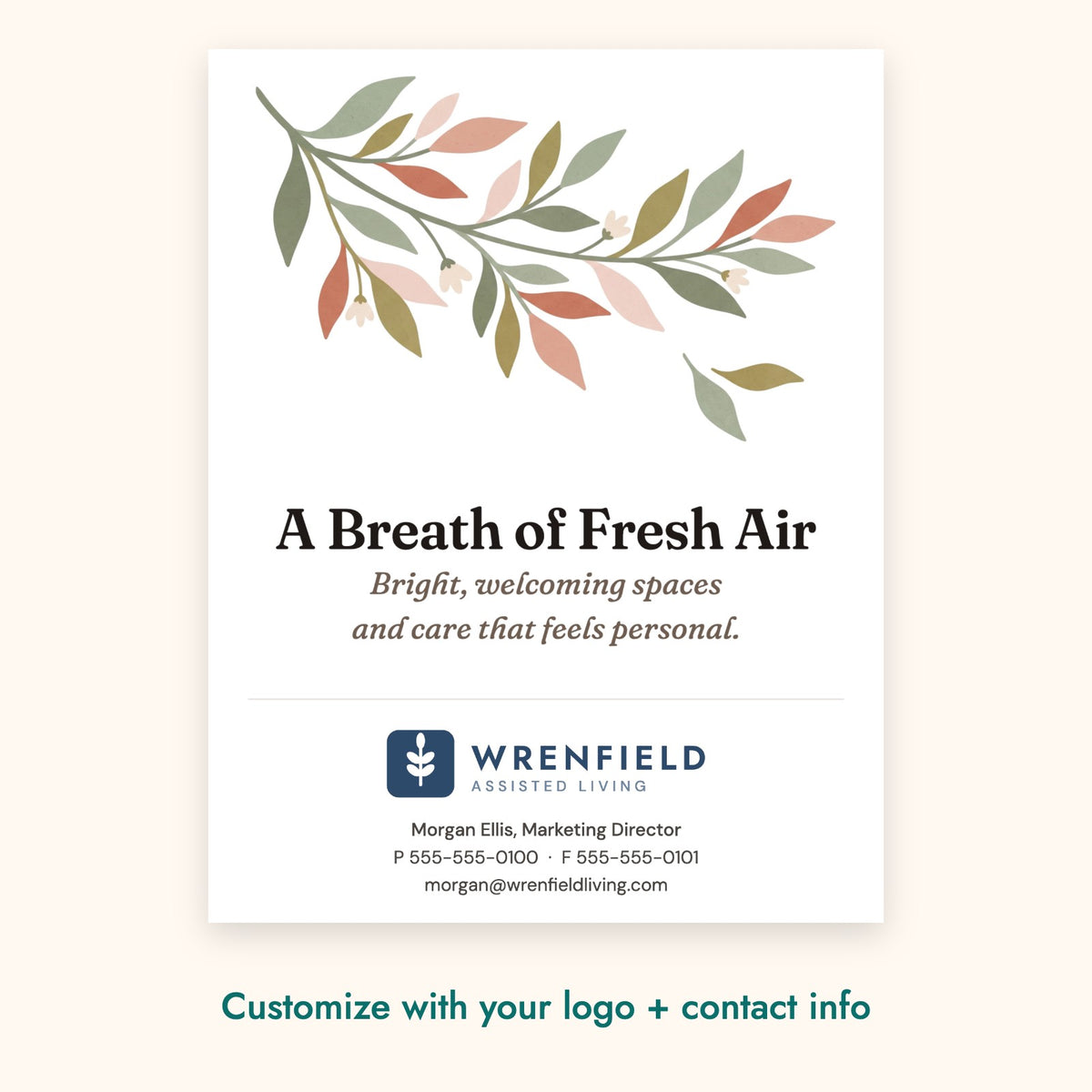A Breath of Fresh Air Botanical Card – front of card shown with a sample logo