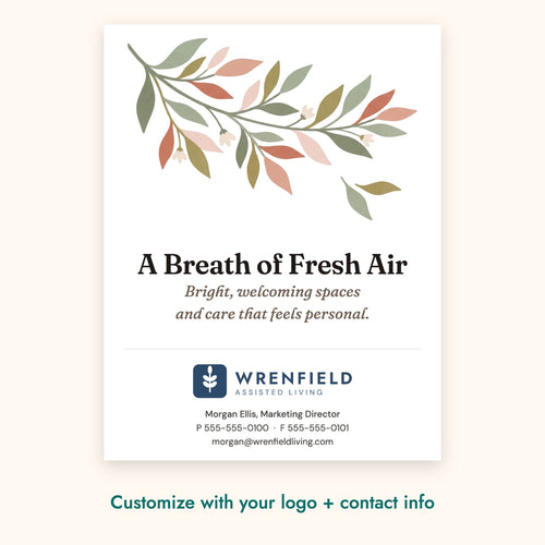 A Breath of Fresh Air Botanical Card – front of card shown with a sample logo
