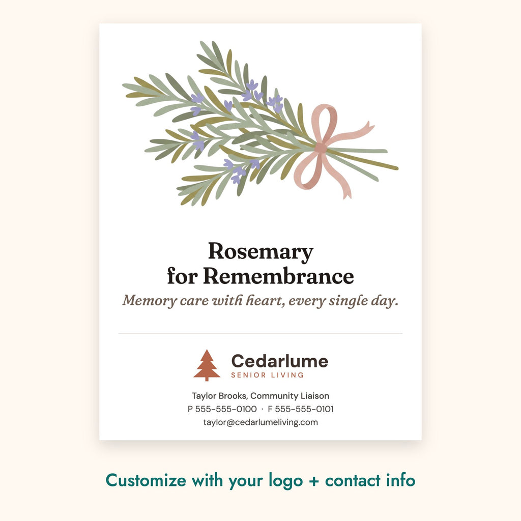 Rosemary for Remembrance Botanical Card – front of card shown with a sample logo