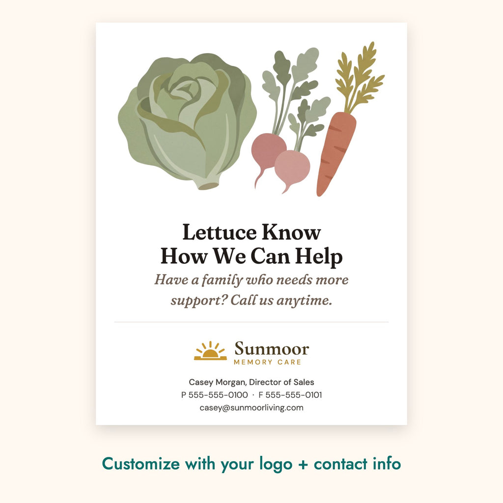 Lettuce Know How We Can Help Botanical Card – front of card shown with a sample logo