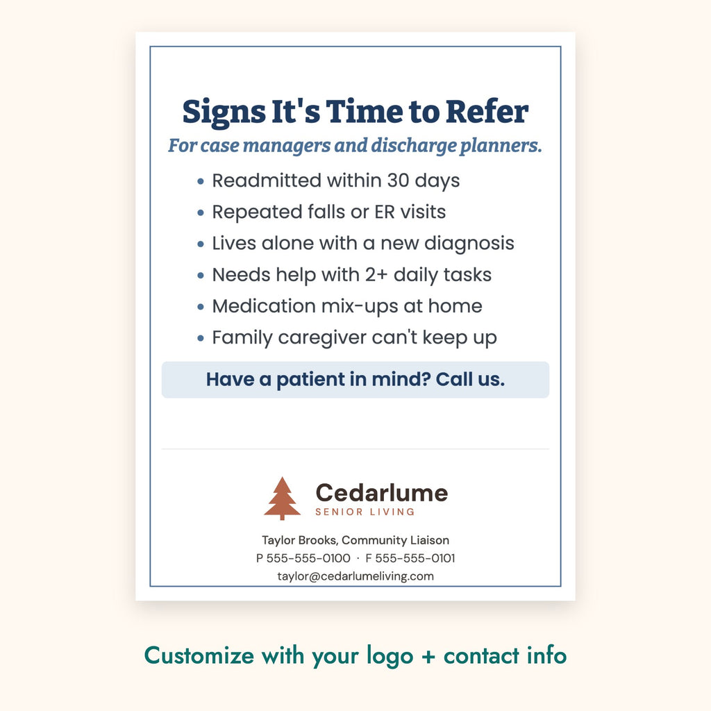 Signs It's Time to Refer Education Card – front of card shown with a sample logo